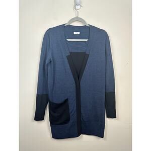 Akris Punto Wool Blue and Black Color Block Cardigan Set Tunic Size 8 EUC